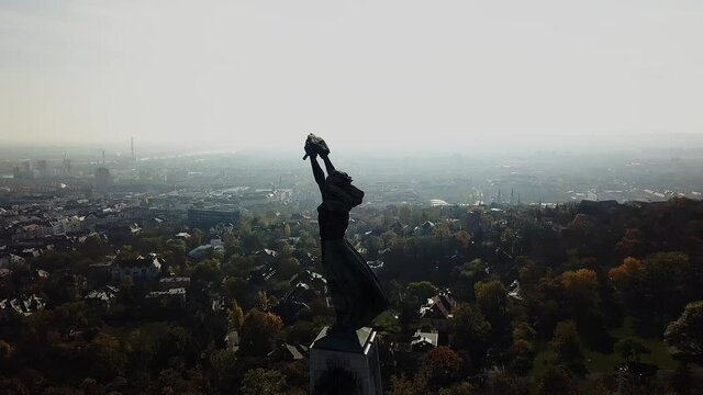 Gellert Park and the Statue of Liberty and the Citadel. The highest point of Budapest overlooking the panorama of the city