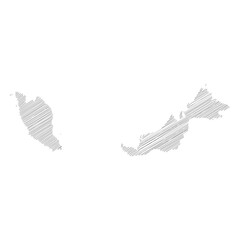 Malaysia - pencil scribble sketch silhouette map of country area with dropped shadow. Simple flat vector illustration