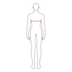 Men to do bust measurement fashion Illustration for size chart. 7.5 head size boy for site or online shop. Human body infographic template for clothes. 