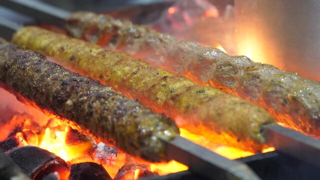 Seekh kebab grilling