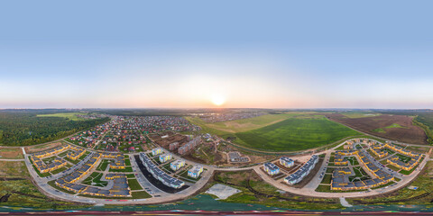 Sunny summer evening. Clear sky environment map. Full VR 360 Degree Aerial Panorama 360 panorama in equirectangular equidistant projection for VR AR content.