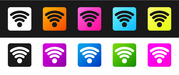 Set Wi-Fi wireless internet network symbol icon isolated on black and white background. Vector Illustration.
