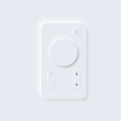 Remote control. Neomorphism user interface of the application. UI template for mobile applications on the phone screen with buttons to increase decrease volume, power. Light clay minimal device Vector