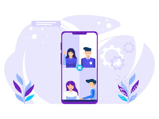 Virtual online video meeting. friends using internet group videos. Vector illustration for video conferencing, technological concepts.