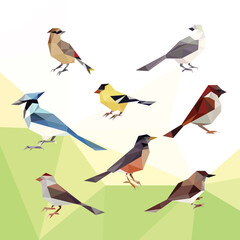 BIRD ANIMALS LOW POLY LOGO ICON SYMBOL SET. TRIANGLE GEOMETRIC POLYGON