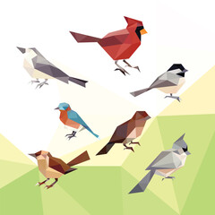 BIRD ANIMALS LOW POLY LOGO ICON SYMBOL SET. TRIANGLE GEOMETRIC POLYGON