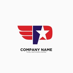 P initial logo design with wing and star concept