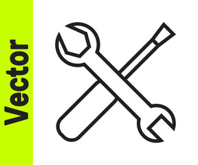 Black line Screwdriver and wrench spanner tools icon isolated on white background. Service tool symbol. Vector Illustration.