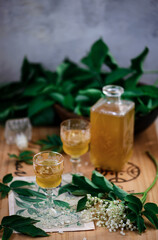 Fototapeta na wymiar elderflower liquor in the glass.style vintage