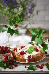 sweet red currant buns with Cream Cheese Frosting..selective focus