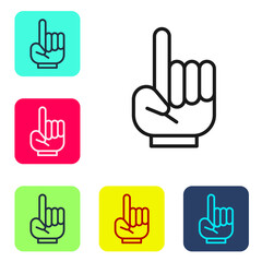Black line Number 1 one fan hand glove with finger raised icon isolated on white background. Symbol of team support in competitions. Set icons in color square buttons. Vector Illustration.