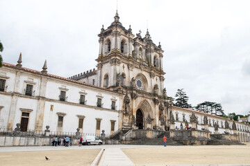 The facade of Monastery of Santa Maria d'Alcobaca (Alcobaca monastery) in Portugal, founded in Middle Ages