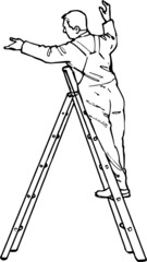 a man standing on a ladder