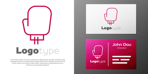 Logotype line Boxing glove icon isolated on white background. Logo design template element. Vector Illustration.