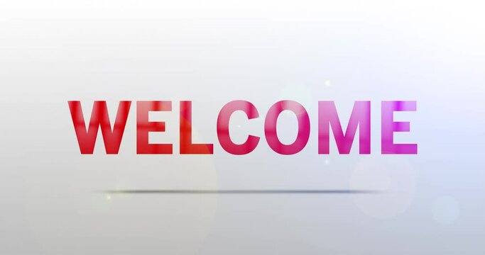 Welcome. Particle Logo. Text Animation. Red Logotype on white grey background. Rotation and Slide. High quality 4k footage