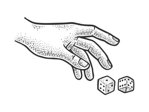 hand rolls dice sketch raster illustration