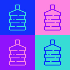 Pop art line Big bottle with clean water icon isolated on color background. Plastic container for the cooler. Vector Illustration.