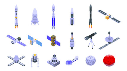 Space station icons set. Isometric set of space station vector icons for web design isolated on white background © ylivdesign