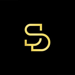 Minimal elegant monogram art logo. Outstanding professional trendy awesome artistic SD DS initial based Alphabet icon logo. Premium Business logo gold color on black background