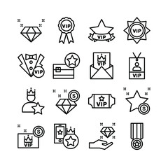 VIP line icon set., Royalty program icon collection