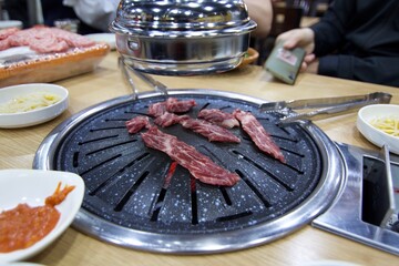 Seoul, South Korea - 16 February 2019: Set of dinning of Korean style BBQ at a restaurant.