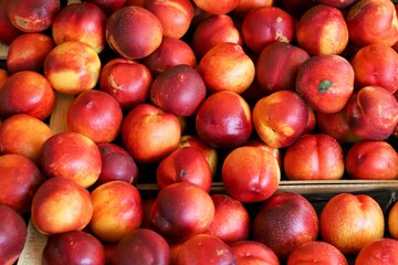 Fototapeta na wymiar organically grown peaches on sale at the market