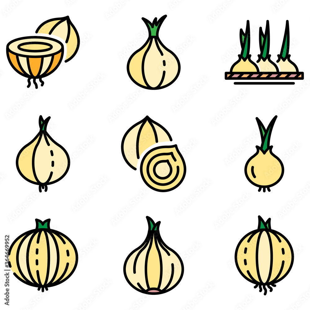 Wall mural Onion icons set. Outline set of onion vector icons thin line color flat on white - Wall murals