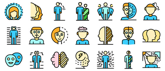 Bipolar disorder icons set. Outline set of bipolar disorder vector icons thin line color flat on white
