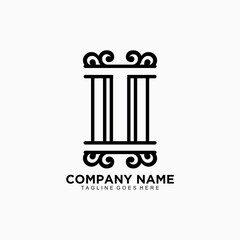 T initial logo with building pillars concept for law logo and other company