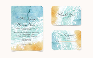 set of wedding invitation card with abstract beach background