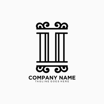 T initial logo with building pillars concept for law logo and other company