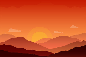 Fototapeta na wymiar Beautiful sunset at mountain scene vector with orange color suitable for background or illustration 