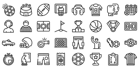 Referee icons set. Outline set of referee vector icons for web design isolated on white background