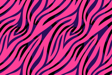 Trendy color abstract tiger pattern background. Hand drawn pink fashionable wild animal skin texture for fashion print design, cover, banner, wallpaper. Vector illustration