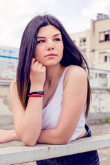 Street portrait of stylish woman close up