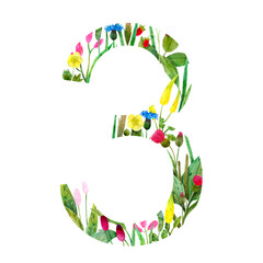 wild flowers in the form of numbers three