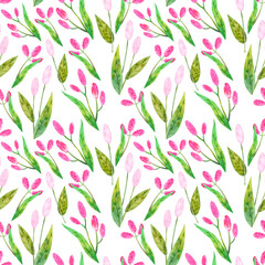 Seamless pattern of wild wildflowers with pink flowers