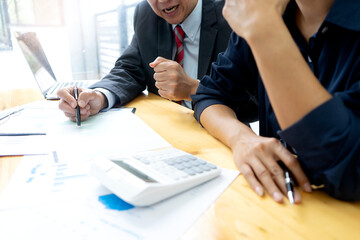 Businessman boss of the team hit the table