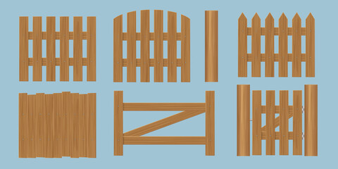 Vector set. Wooden fence of different shapes.