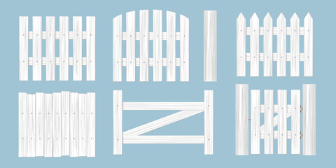 Vector set. Wooden fence of different shapes.