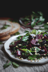 Chard salad with beetroot, prunes and pine nuts