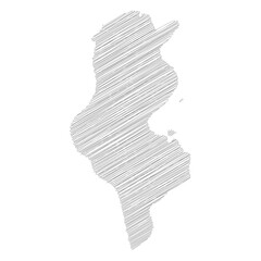 Tunisia - pencil scribble sketch silhouette map of country area with dropped shadow. Simple flat vector illustration