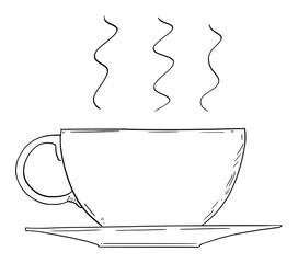 Vector cartoon drawing conceptual illustration of big cup of coffee or tea