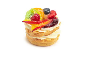 Home made cake with cream and fruit isolated