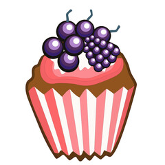 cupcake muffin with blueberries and blackberries, color vector clip art on white isolated background