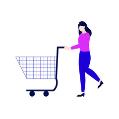 a woman shopping using a shopping basket flat design