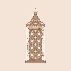Editable Standing Patterned Arabian Lantern Isolated Vector Illustration in Outline Style for Islamic Occasional Theme Purposes Such as Ramadan and Eid Also Arab Culture Design Needs