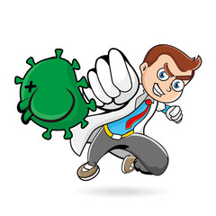 Doctor punch virus. Cartoon character. Vector illustration.