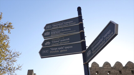 Street signs in the old city of Baku.