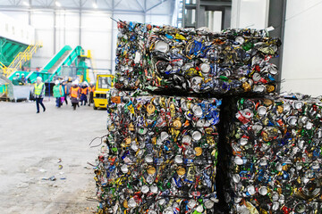 Waste recycling plant. Compressed aluminum in briquettes